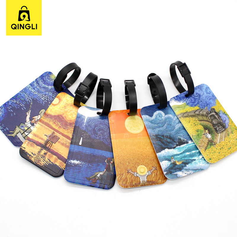 Desen animat nou Van Gogh Pictură Etichetă pentru bagaje Genți portabile creative pandantiv Suport card autobuz Accesorii de călătorie Etichetă pentru bagaje PVC