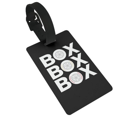 Box Box Box F1 padangų mišinio baltas tekstas dizainas bagažo etiketės lagaminų priedai Kelioninio bagažo įlaipinimo etiketė Nešiojama etiketė
