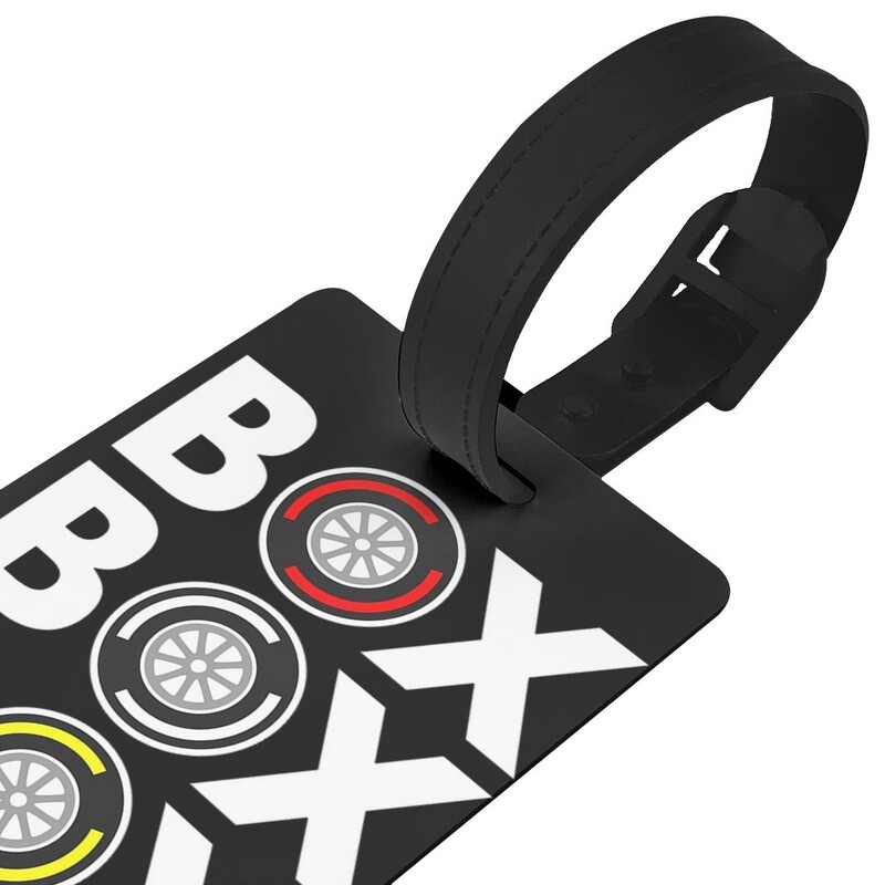 Box Box Box F1 padangų mišinio baltas tekstas dizainas bagažo etiketės lagaminų priedai Kelioninio bagažo įlaipinimo etiketė Nešiojama etiketė