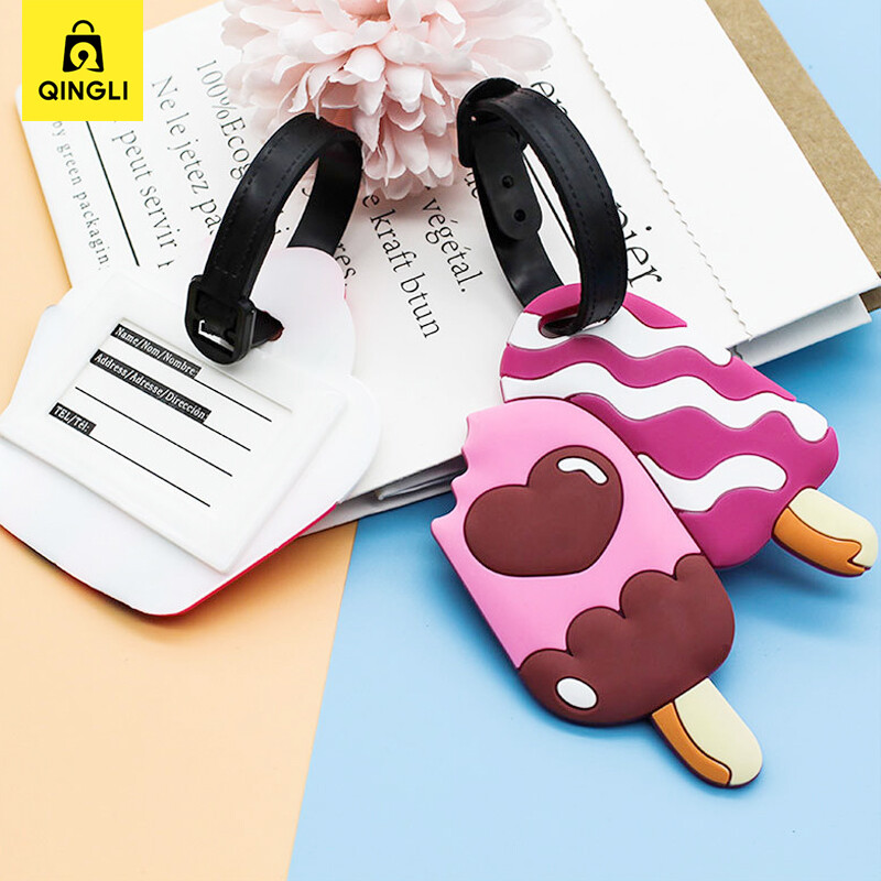 Kūrybingos animacinės lagaminų etiketės Nauji kelionių dalykėliai PVC mėsainiai bulvytės Ledai formos bagažo etiketė Lengva identifikuoti lagaminų etiketes