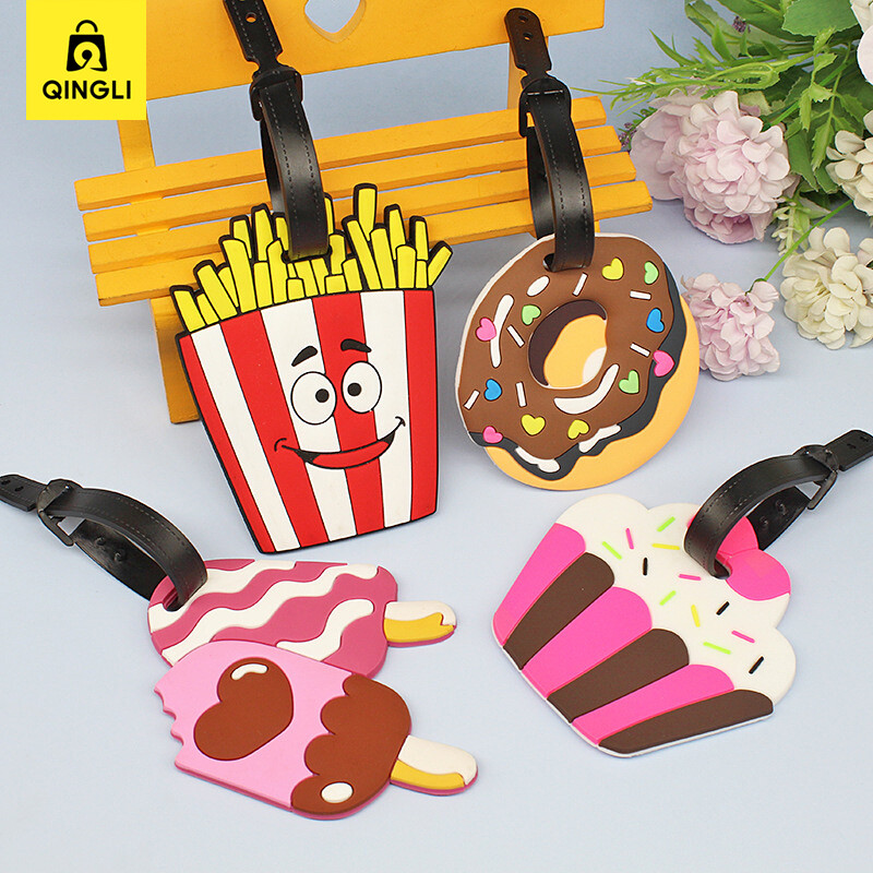 Kūrybingos animacinės lagaminų etiketės Nauji kelionių dalykėliai PVC mėsainiai bulvytės Ledai formos bagažo etiketė Lengva identifikuoti lagaminų etiketes