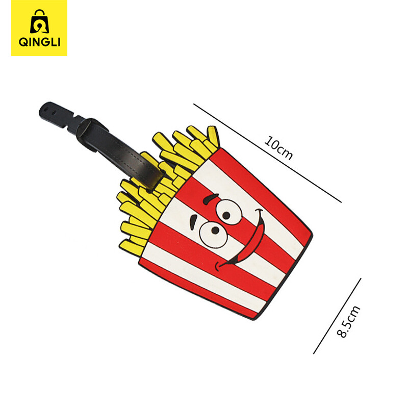 Kūrybingos animacinės lagaminų etiketės Nauji kelionių dalykėliai PVC mėsainiai bulvytės Ledai formos bagažo etiketė Lengva identifikuoti lagaminų etiketes