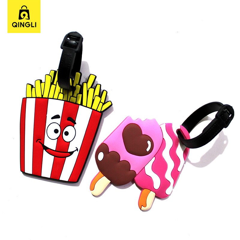 Kūrybingos animacinės lagaminų etiketės Nauji kelionių dalykėliai PVC mėsainiai bulvytės Ledai formos bagažo etiketė Lengva identifikuoti lagaminų etiketes