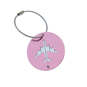 Alumíniumötvözet kör alakú poggyászcímkék Repülőgép alakja Ellenőrzött beszállási liftek Ptgirl utazási kiegészítők 2019 divatos poggyászcímke