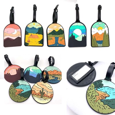 Accesorii de călătorie Cute Mountains & Rivers Etichetă pentru bagaje cu gel de siliciu Adresă de identificare a valizei Suport pentru bagaje Etichetă pentru îmbarcare Etichetă portabilă