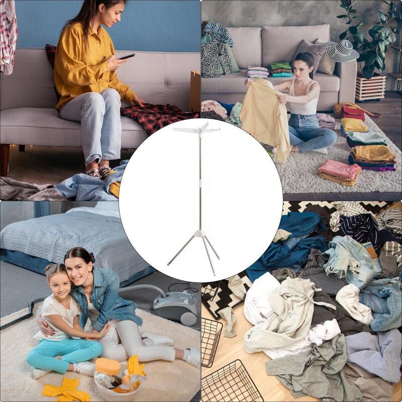 Háromlábú ruhaszárító állvány Összehajtható hordozható, helytakarékos ruhaszárító állványok Rozsdamentes acél teleszkópos ruhaszárítás függesztve