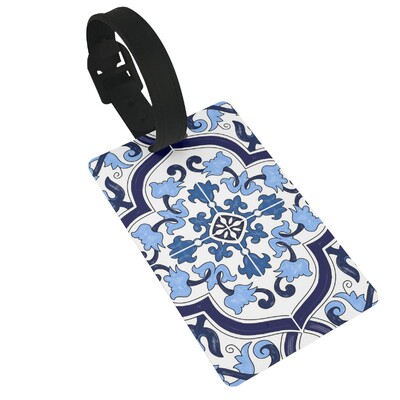 Modré ozdobné kvetinové stredomorské sicílske dlaždice, visačky na batožinu, doplnky na kufor, cestovná visačka na nástup do batožiny, prenosná