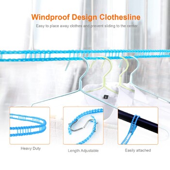 Clothes Horse Clothesline Nylon Αντιολισθητικά Ρούχα Σχοινί για στέγνωμα, 10M Travel Outdoor Clothes Line συλλογή