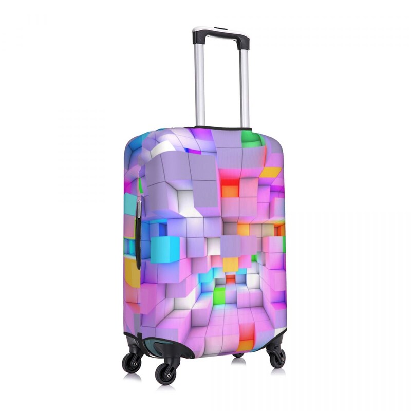 3D színes világos kockák bőröndhuzat Absztrakt utazási védelem vakációs gyakorlati poggyász kellékek