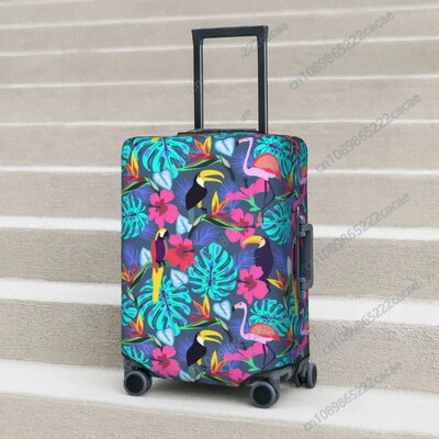 Husă pentru valiză cu plante tropicale Flamingo Tucan Papagal Călătorie Protector personalizat pentru vacanță Accesorii pentru bagaje elastice