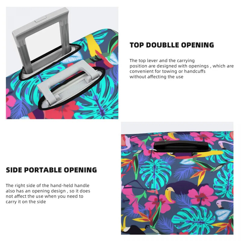 Atogrąžų augalai Lagamino užvalkalas Flamingo Toucan Parrot Travel Individualiai pagamintas apsauginis atostogas Elastingi bagažo priedai