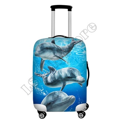 Ocean Style Dolphin Print poggyászvédő porvédők, rugalmas 18-32 hüvelykes utazási bőröndvédő poggyásztakarók