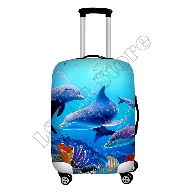 Ocean Style Dolphin Print poggyászvédő porvédők, rugalmas 18-32 hüvelykes utazási bőröndvédő poggyásztakarók
