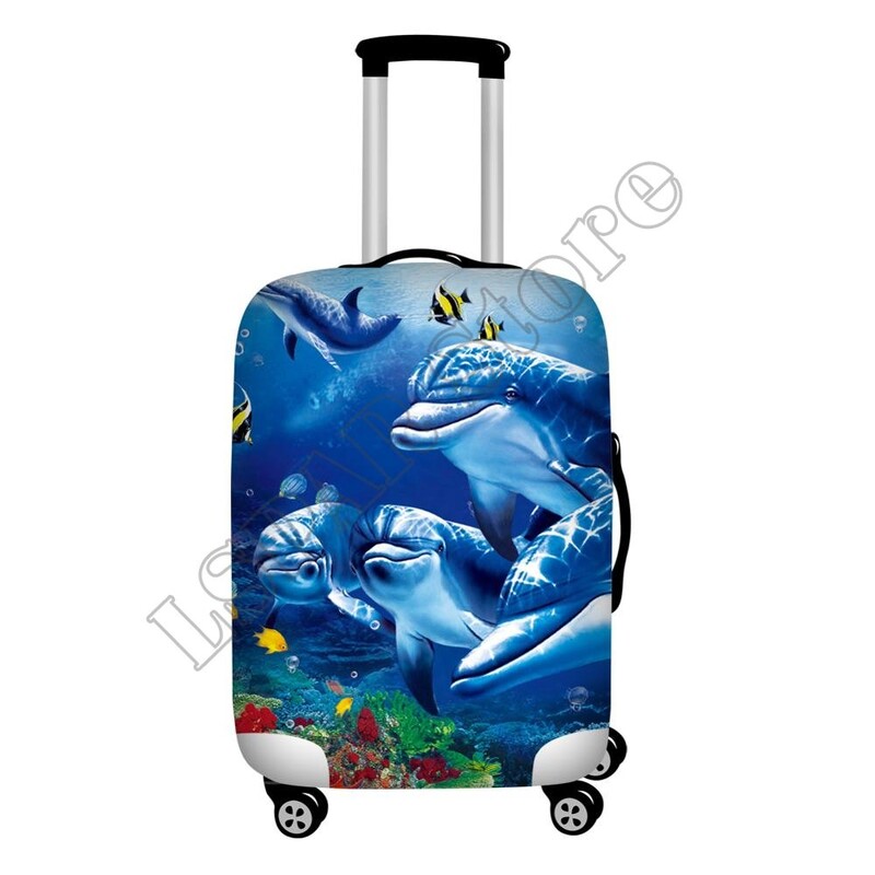 Ocean Style Dolphin Print poggyászvédő porvédők, rugalmas 18-32 hüvelykes utazási bőröndvédő poggyásztakarók