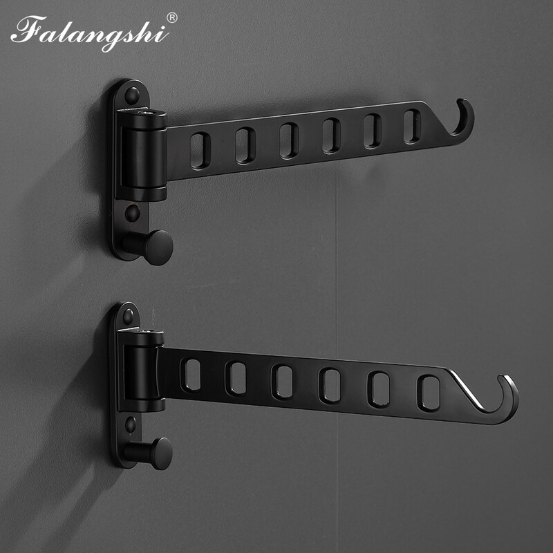 „Falangshi“ drabužių kabykla, juoda, besisukanti drabužių kabyklos sieninė kabykla, džiovinimo kabykla, aliuminio drabužių kabykla WB3018