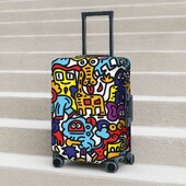 Kryt na kufor s potlačou divokých zvierat, doodle, strečový, s potlačou sviatočných ikon, chránič batožiny na výlety a výlety