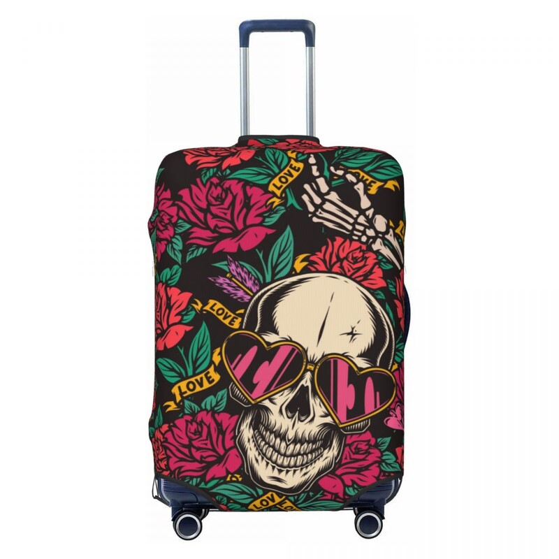Love Skulls Print Bőrönd borító Vintage Valentin-napi nyaralás körutazás Elasztikus poggyászkiegészítők védő