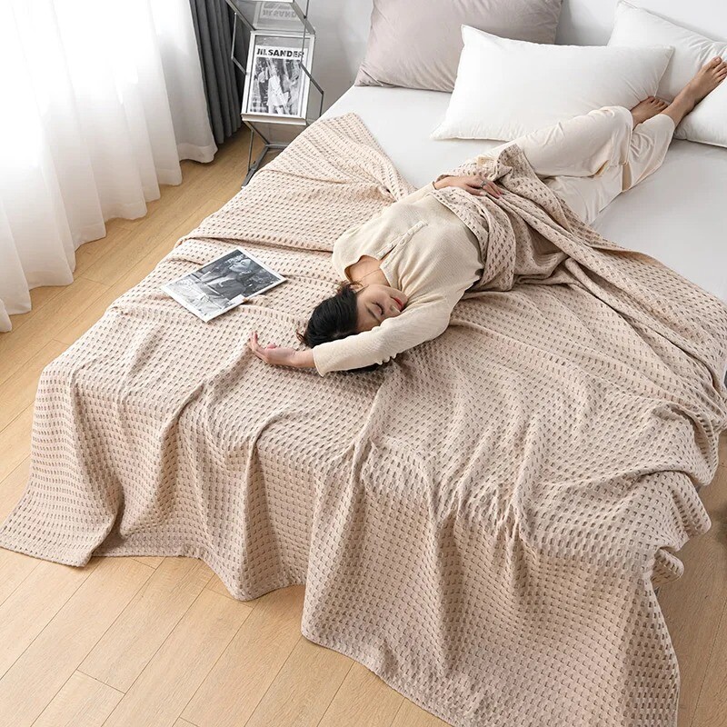 Pătură de pat din bumbac în carouri de vară, cuvertură de pat, cuvertură subțire, tricotată, cuverturi pentru hotel, cuverturi, roz, verzi