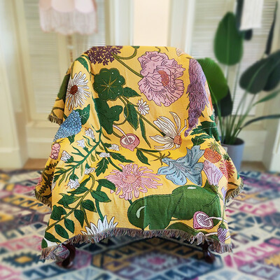 Boho Floral Beach Picnic Pătură de camping în aer liber Pături în carouri nordice pentru paturi Covorașe de canapea Covor de călătorie pentru tapiserie de vară ciucuri