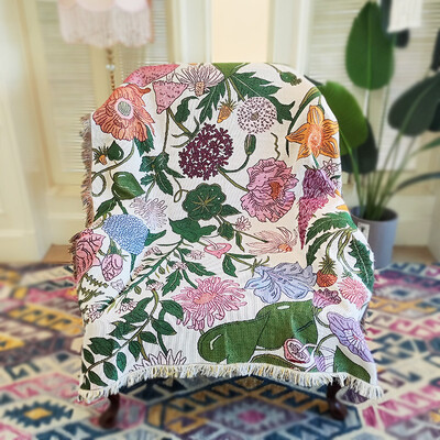 Boho Floral Beach Picnic Pătură de camping în aer liber Pături în carouri nordice pentru paturi Covorașe de canapea Covor de călătorie pentru tapiserie de vară ciucuri