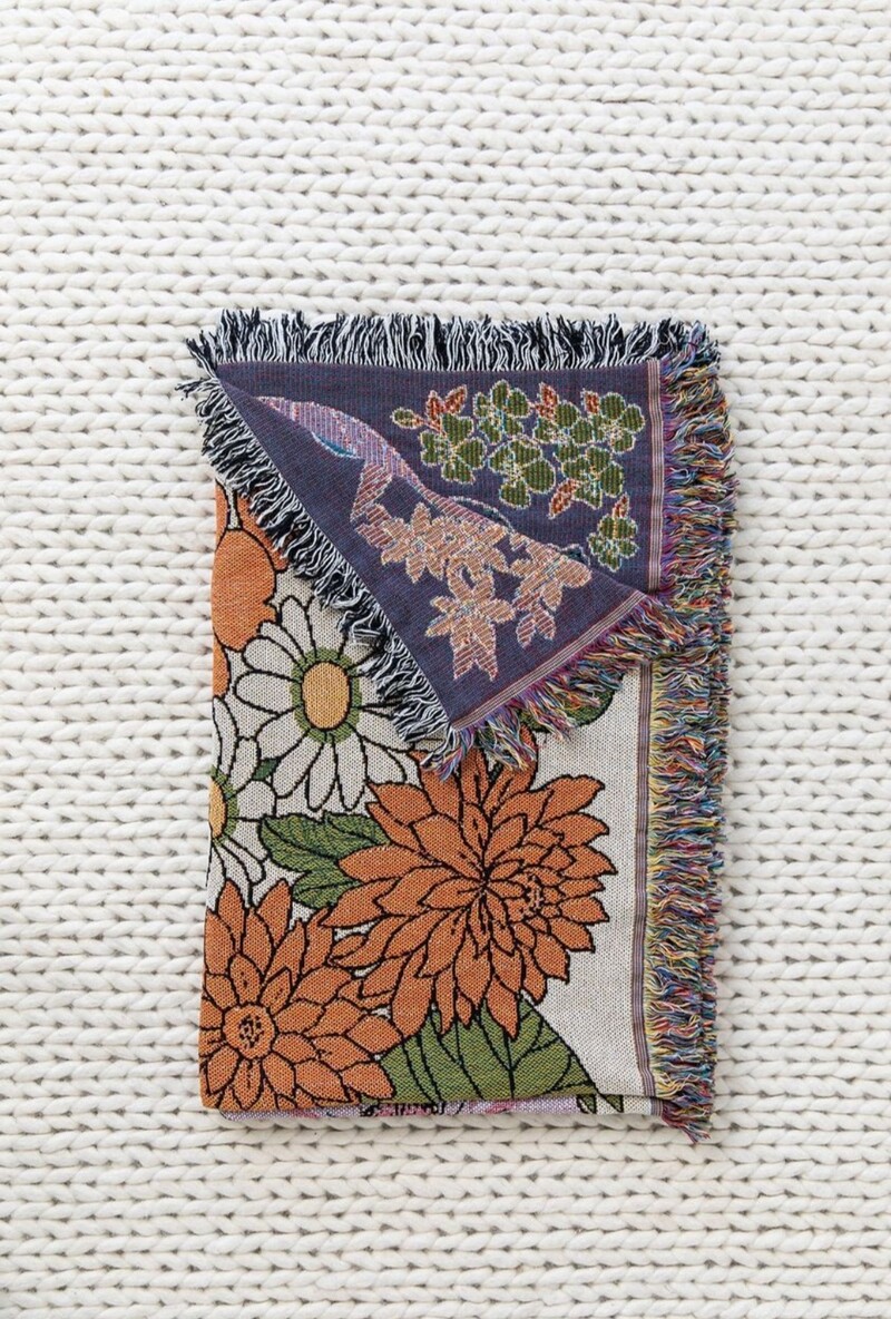 Boho Floral Beach Picnic Pătură de camping în aer liber Pături în carouri nordice pentru paturi Covorașe de canapea Covor de călătorie pentru tapiserie de vară ciucuri