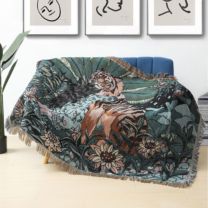 Boho Floral Beach Picnic Pătură de camping în aer liber Pături în carouri nordice pentru paturi Covorașe de canapea Covor de călătorie pentru tapiserie de vară ciucuri