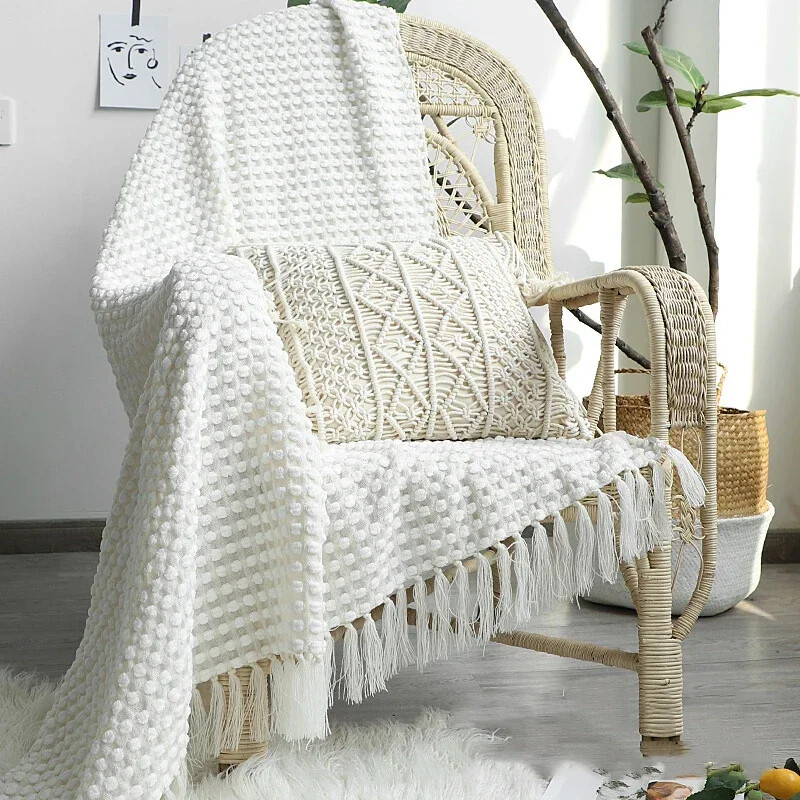 Nordic White Casual Blankets Throws Mäkké pohodlné pletené šály na pohovku, deka, obliečky na koniec postele, cestovné, hotelové, dekoratívne prehozy
