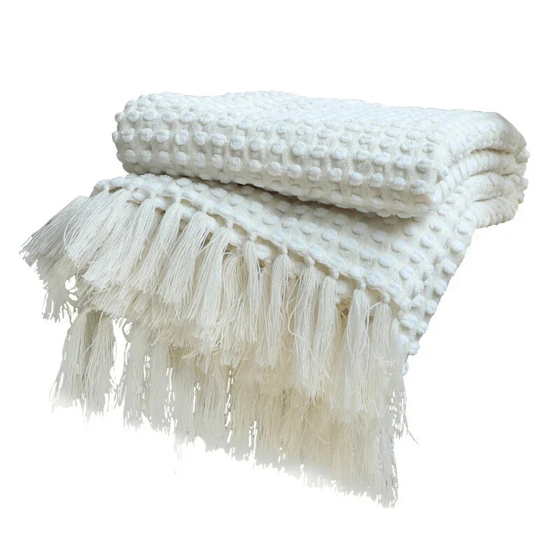 Nordic White Casual Blankets Throws Mäkké pohodlné pletené šály na pohovku, deka, obliečky na koniec postele, cestovné, hotelové, dekoratívne prehozy