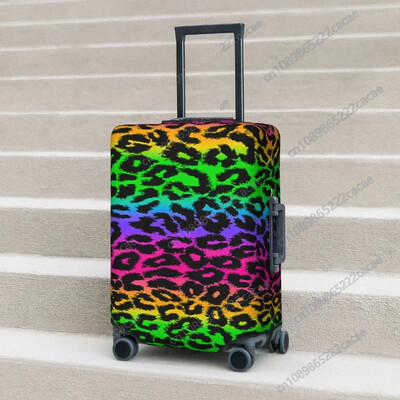 Husă valiză retro anii 80 Flight Leopard Rainbow Print Funcții pentru bagaje Protector de călătorie