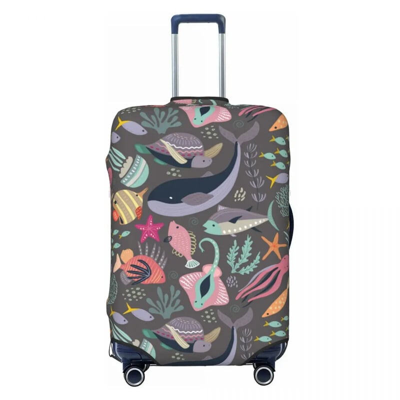Kryt na kufor s morským životom, ryba, korytnačka, hviezdicový vzor, dovolenka, plavba, výlet, praktické príslušenstvo, chránič batožiny