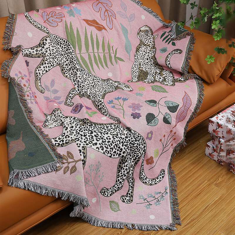 Plážové ružové deky na pohovku, žakárová leopardia deka, pletená deka na pohovku, prehoz na posteľ, poťah na pohovku, gobelín na bytové dekorácie