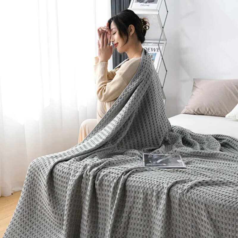 Pătură de pat din bumbac în carouri de vară, cuvertură de pat, cuvertură subțire, tricotată, cuverturi pentru hotel, cuverturi, roz, verzi