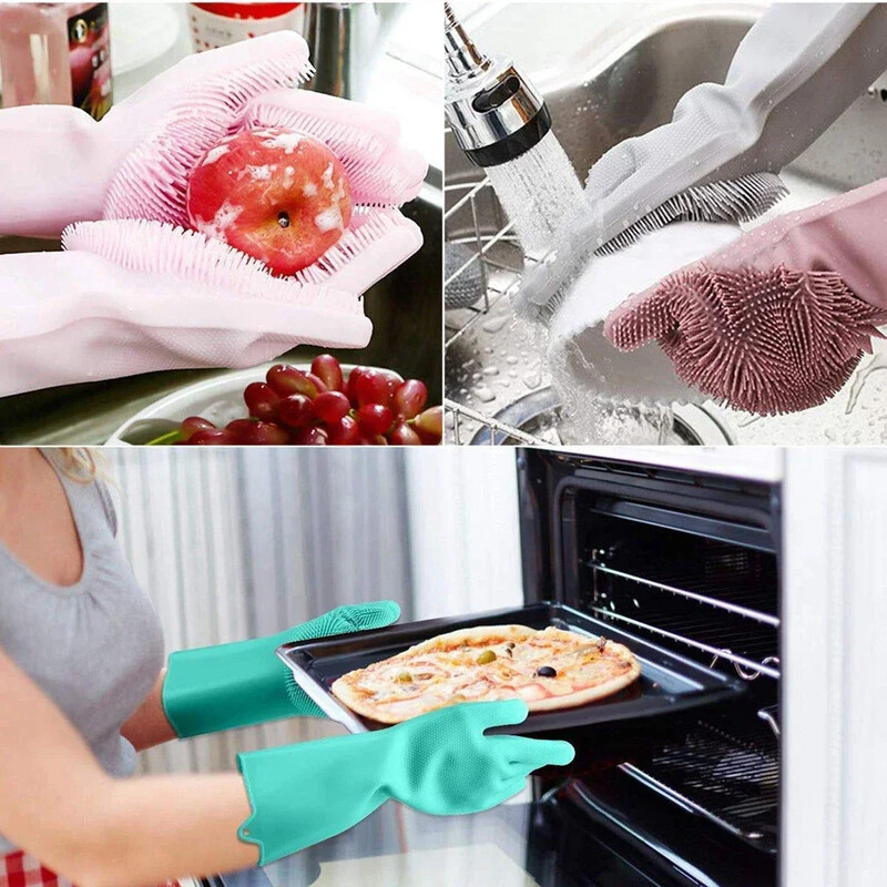 Rukavice na umývanie riadu, silikónová gumová špongia, rukavice pre domácnosť, drhnutie kuchyne, nástroje na čistenie BPA, bez BPA