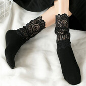 Seksi čipkane mrežaste čarape s cvjetnim motivima Ženske crne prozirne kratke pamučne čarape Za žene Elastične retro slatke čarape Ženske nove