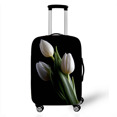 Gražūs tulpių spausdinimo bagažo dangteliai pavasario gėlių rašto lagamino užvalkalai, labai elastingi kelioninio vežimėlio apsauginė organizatorius