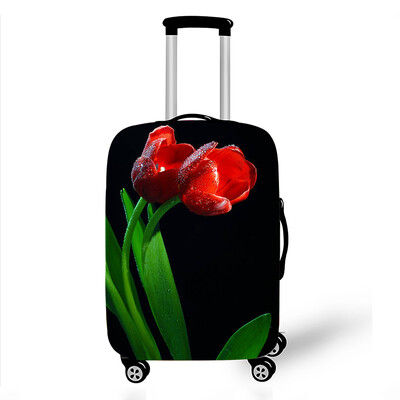 Gražūs tulpių spausdinimo bagažo dangteliai pavasario gėlių rašto lagamino užvalkalai, labai elastingi kelioninio vežimėlio apsauginė organizatorius