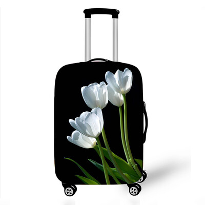 Gražūs tulpių spausdinimo bagažo dangteliai pavasario gėlių rašto lagamino užvalkalai, labai elastingi kelioninio vežimėlio apsauginė organizatorius