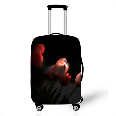 Gražūs tulpių spausdinimo bagažo dangteliai pavasario gėlių rašto lagamino užvalkalai, labai elastingi kelioninio vežimėlio apsauginė organizatorius