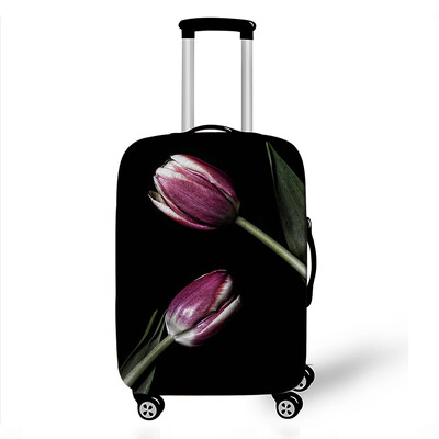Gražūs tulpių spausdinimo bagažo dangteliai pavasario gėlių rašto lagamino užvalkalai, labai elastingi kelioninio vežimėlio apsauginė organizatorius