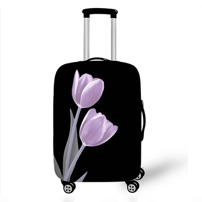 Gražūs tulpių spausdinimo bagažo dangteliai pavasario gėlių rašto lagamino užvalkalai, labai elastingi kelioninio vežimėlio apsauginė organizatorius