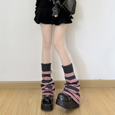 Moterų kojų šildytuvai rudeniui ir žiemai Naujos vientisos spalvos dryžuotos storos megztos kojų šildytuvų sagos, skeltos šiltos kojinės moterims