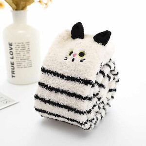 Novo Kawaii zimné teplé spacie ponožky zahusťovacie dievča zvieracie spiace nad kolená dlhé ponožky pruhované roztomilé kompresné stehenné vysoké ponožky