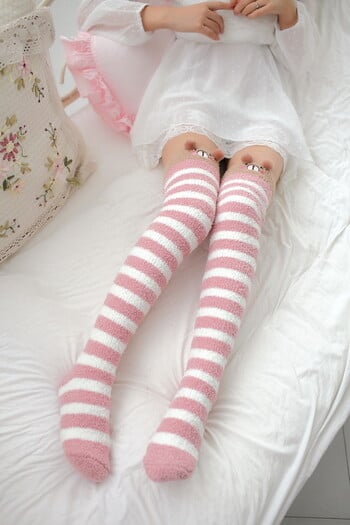 Наскоро Kawaii Winter Warm Sleep Sock Thicken Girl Animal Sleeping над коляното Дълги чорапи Раирани Сладки компресионни високи чорапи