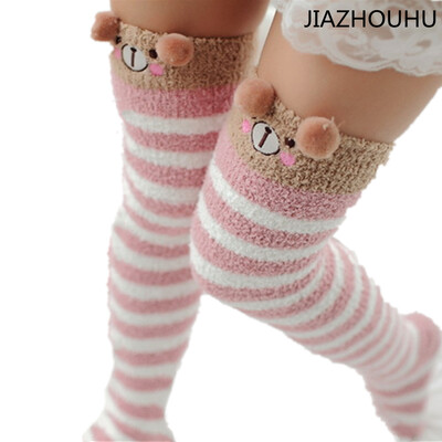 Nesen Kawaii ziemas silts miega zeķes biezas meitenes dzīvnieks guļ pāri ceļgalam Garas zeķes svītrainām, jaukas kompresijas augšstilbiem augstas zeķes
