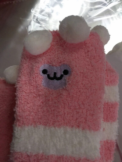 Novo Kawaii zimné teplé spacie ponožky zahusťovacie dievča zvieracie spiace nad kolená dlhé ponožky pruhované roztomilé kompresné stehenné vysoké ponožky