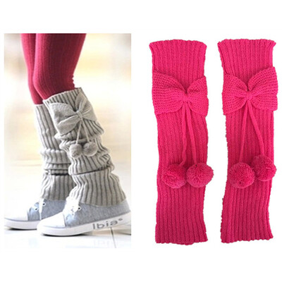 Moda za djecu Djevojčice Pleteni grijači za noge s mašnom i pompom Čizme Čarape Manžete Toppers Božićni darovi Botas Feminina noski ženskie set