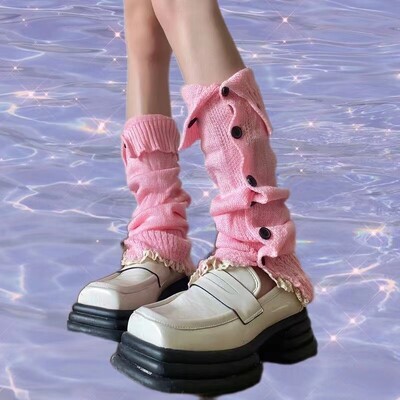 Grijači za noge s dizajnom Y2K gumba Harajuku Ženske čarape za pletenje grijača za djevojke Ženske čarape za noge Grijači za noge Zimski grijač za gležnjeve