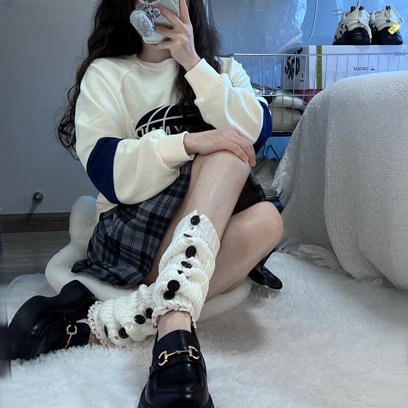 Grijači za noge s dizajnom Y2K gumba Harajuku Ženske čarape za pletenje grijača za djevojke Ženske čarape za noge Grijači za noge Zimski grijač za gležnjeve