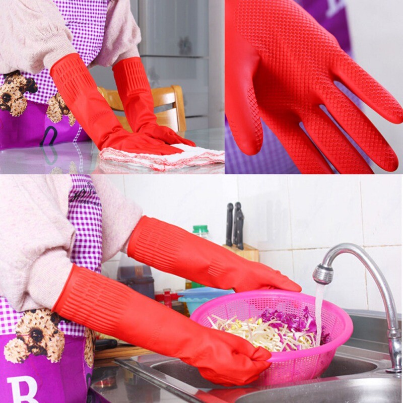 Flexibilné pohodlné gumené rukavice na čistenie riadu Red Dish Lady Kuchynské čistiace príslušenstvo Umývanie dlhé