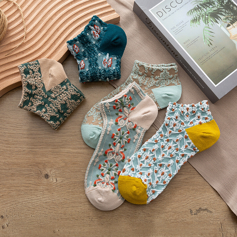 5 poros rinkinys Gėlės Kojinės Moteriškas Pakuotė Kulkšnis Harajuku Kawaii Miela Medvilnė Skarpetkie Damski Korėjos Stilius Gėlių nematoma Nerodyti